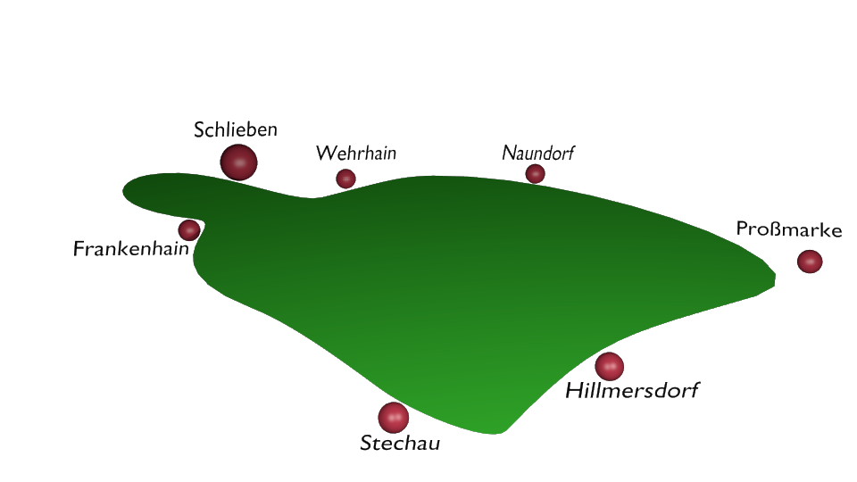 Der Lageplan der Ortschaften im Fichtwald